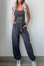 Cutout Square Neck Wide Strap Active Jumpsuit - Charmdeals