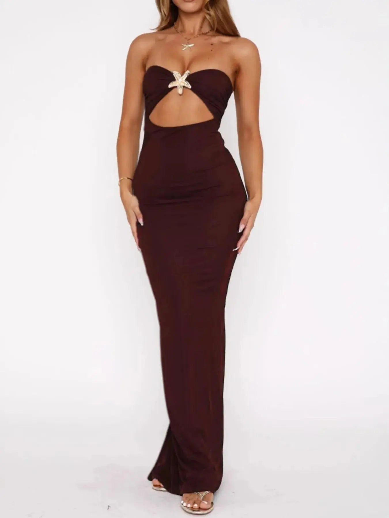 Cutout Sweetheart Neck Tube Maxi Dress - Charmdeals