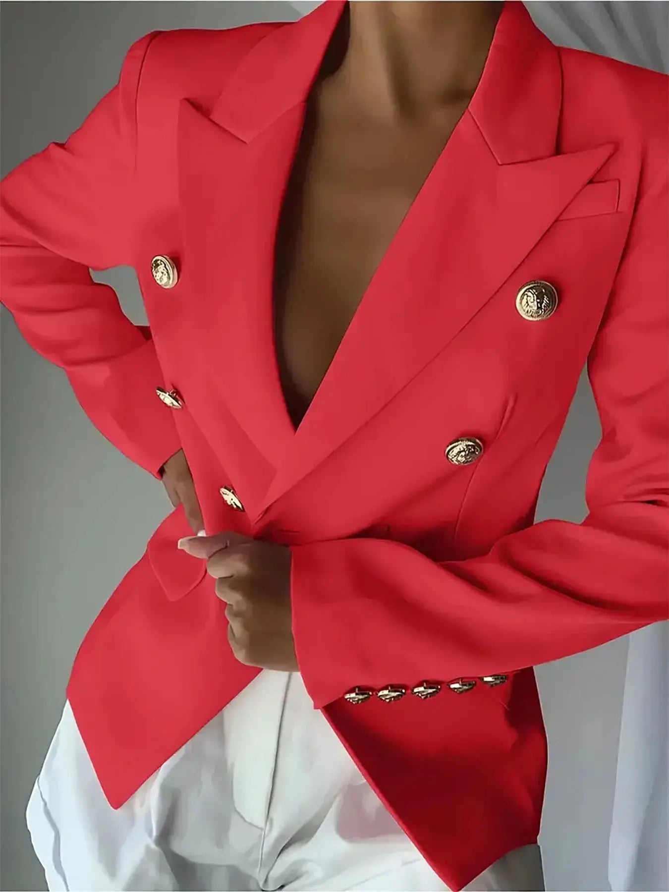 Decor Button Lapel Collar Blazer - Charmdeals