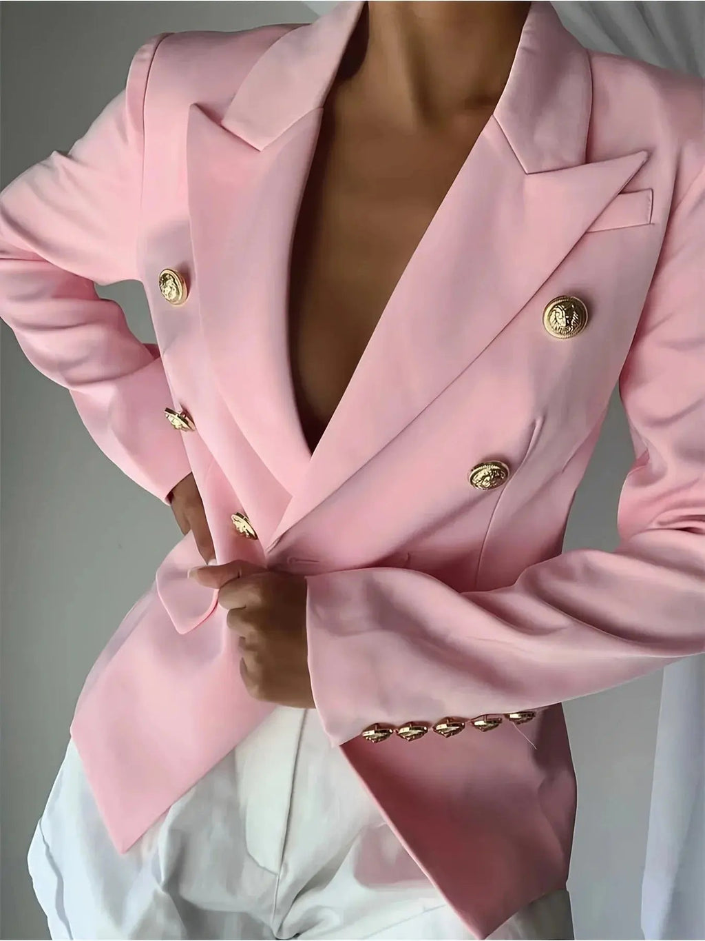 Decor Button Lapel Collar Blazer - Charmdeals