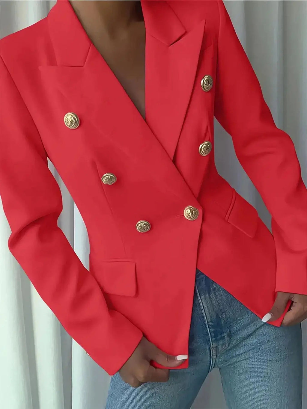 Decor Button Lapel Collar Blazer - Charmdeals