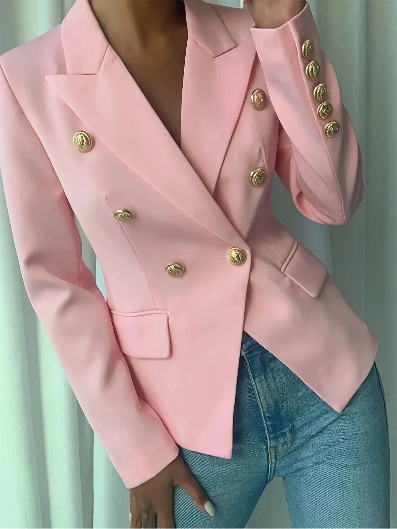 Decor Button Lapel Collar Blazer - Charmdeals
