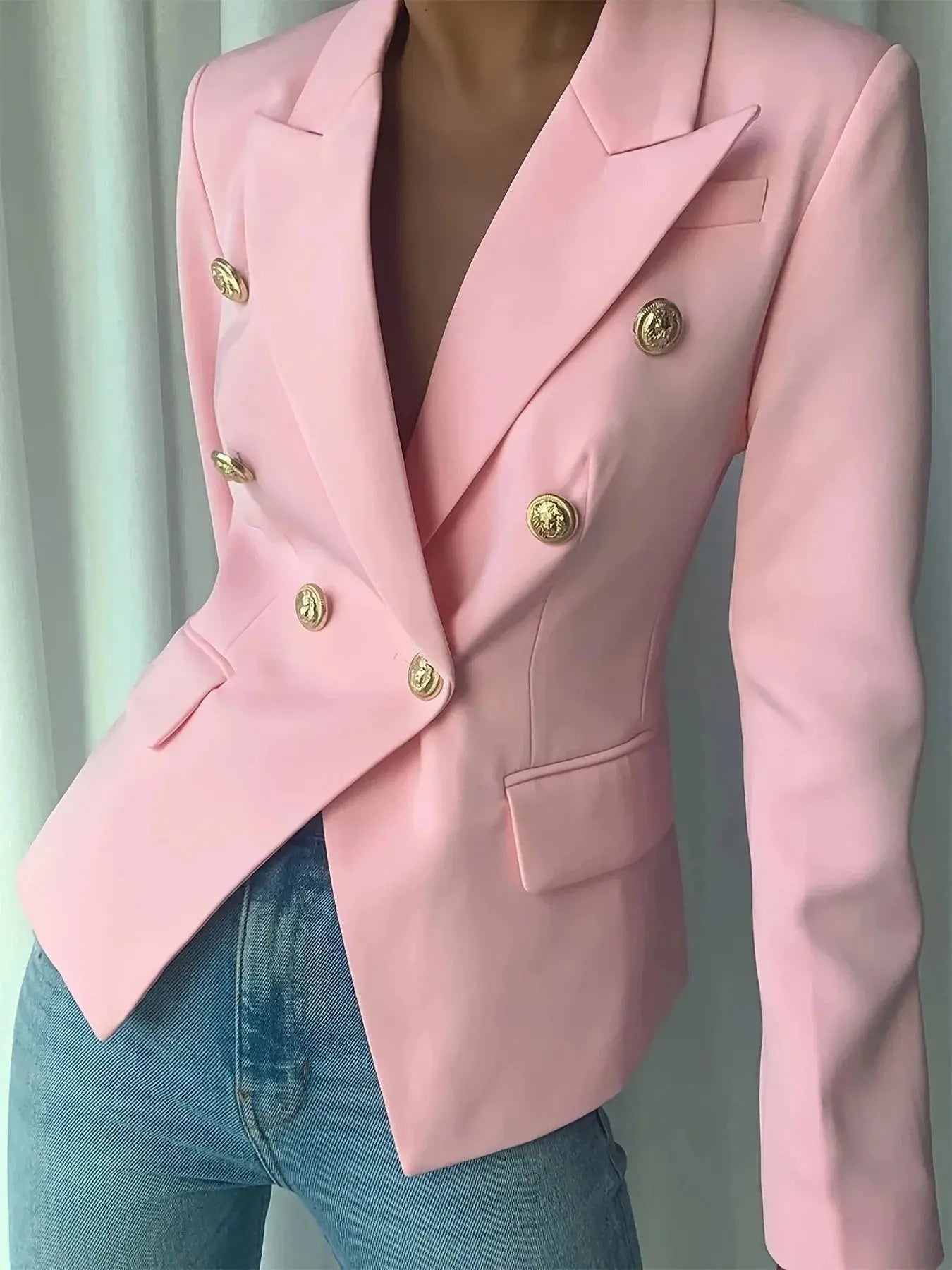 Decor Button Lapel Collar Blazer - Charmdeals