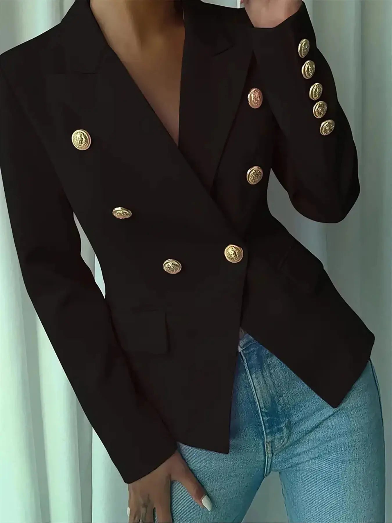 Decor Button Lapel Collar Blazer - Charmdeals