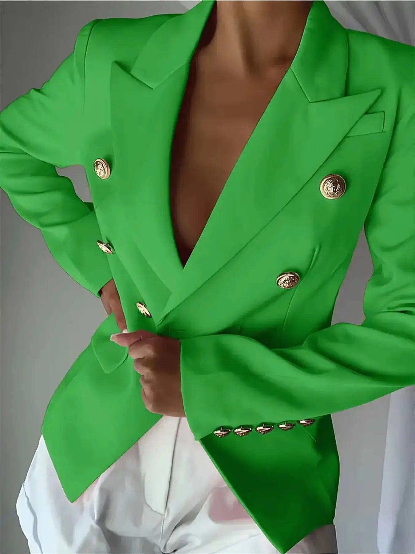 Decor Button Lapel Collar Blazer - Charmdeals