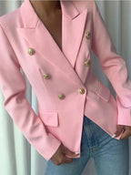Decor Button Lapel Collar Blazer - Charmdeals