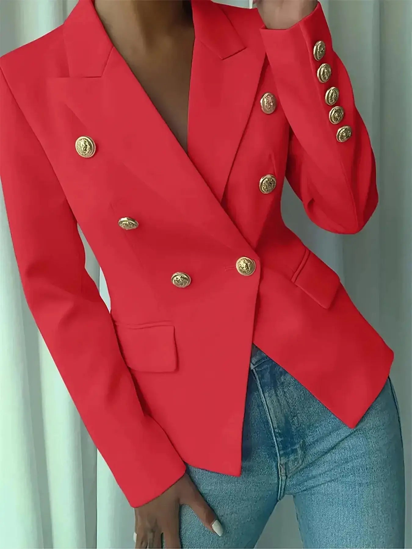 Decor Button Lapel Collar Blazer - Charmdeals