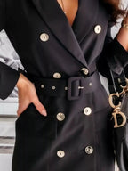 Double - Breasted Belted Blazer Dress - Charmdeals
