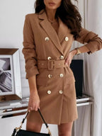 Double - Breasted Belted Blazer Dress - Charmdeals