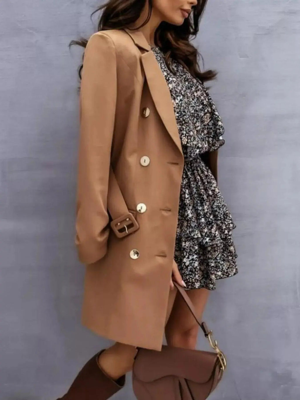 Double - Breasted Belted Blazer Dress - Charmdeals