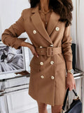 Double - Breasted Belted Blazer Dress - Charmdeals