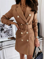 Double - Breasted Belted Blazer Dress - Charmdeals