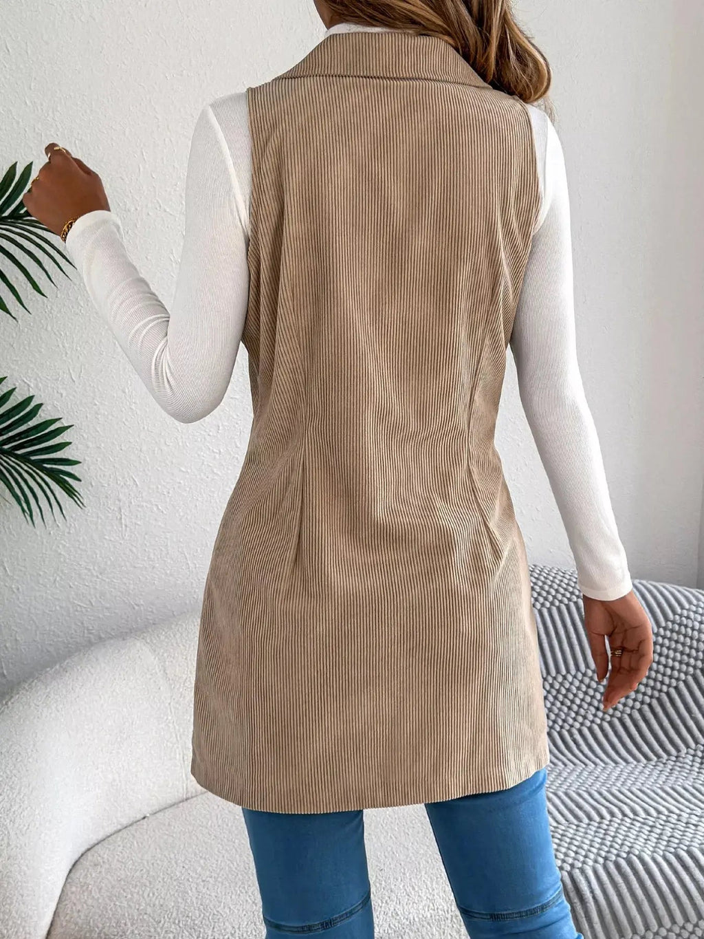 Double - Breasted Long Vest Coat - Charmdeals