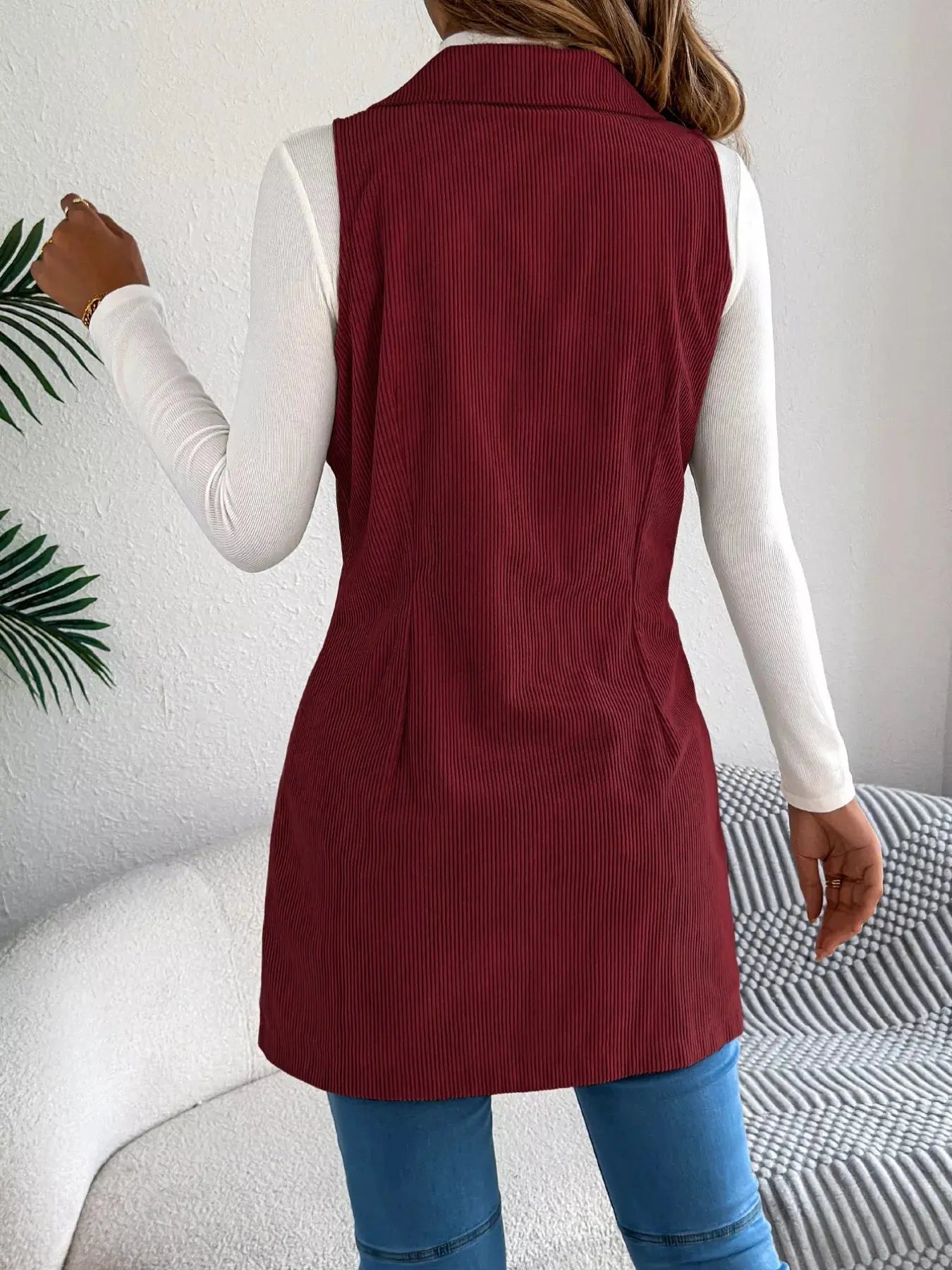 Double - Breasted Long Vest Coat - Charmdeals