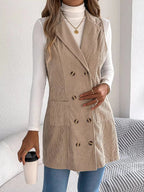 Double - Breasted Long Vest Coat - Charmdeals