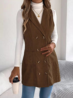 Double - Breasted Long Vest Coat - Charmdeals