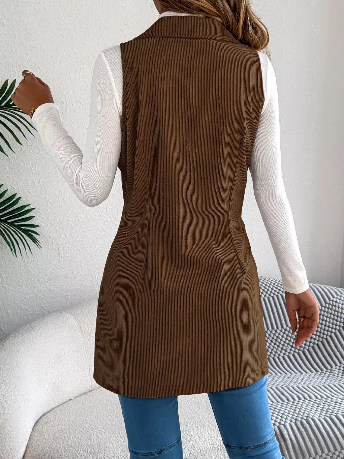 Double - Breasted Long Vest Coat - Charmdeals