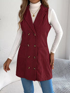 Double - Breasted Long Vest Coat - Charmdeals