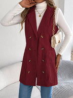 Double - Breasted Long Vest Coat - Charmdeals