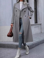 Double - Breasted Longline Overcoat - Charmdeals