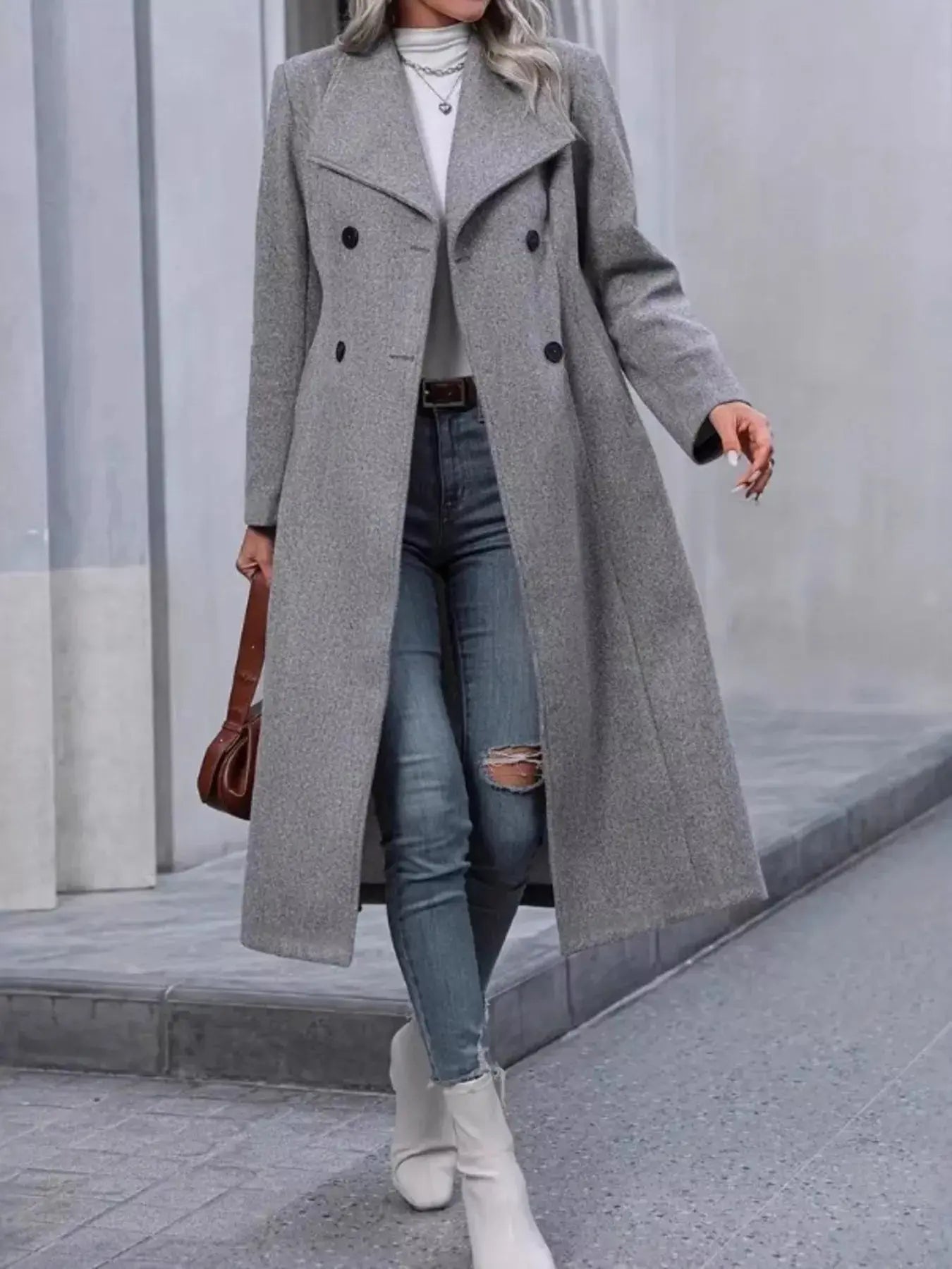 Double - Breasted Longline Overcoat - Charmdeals