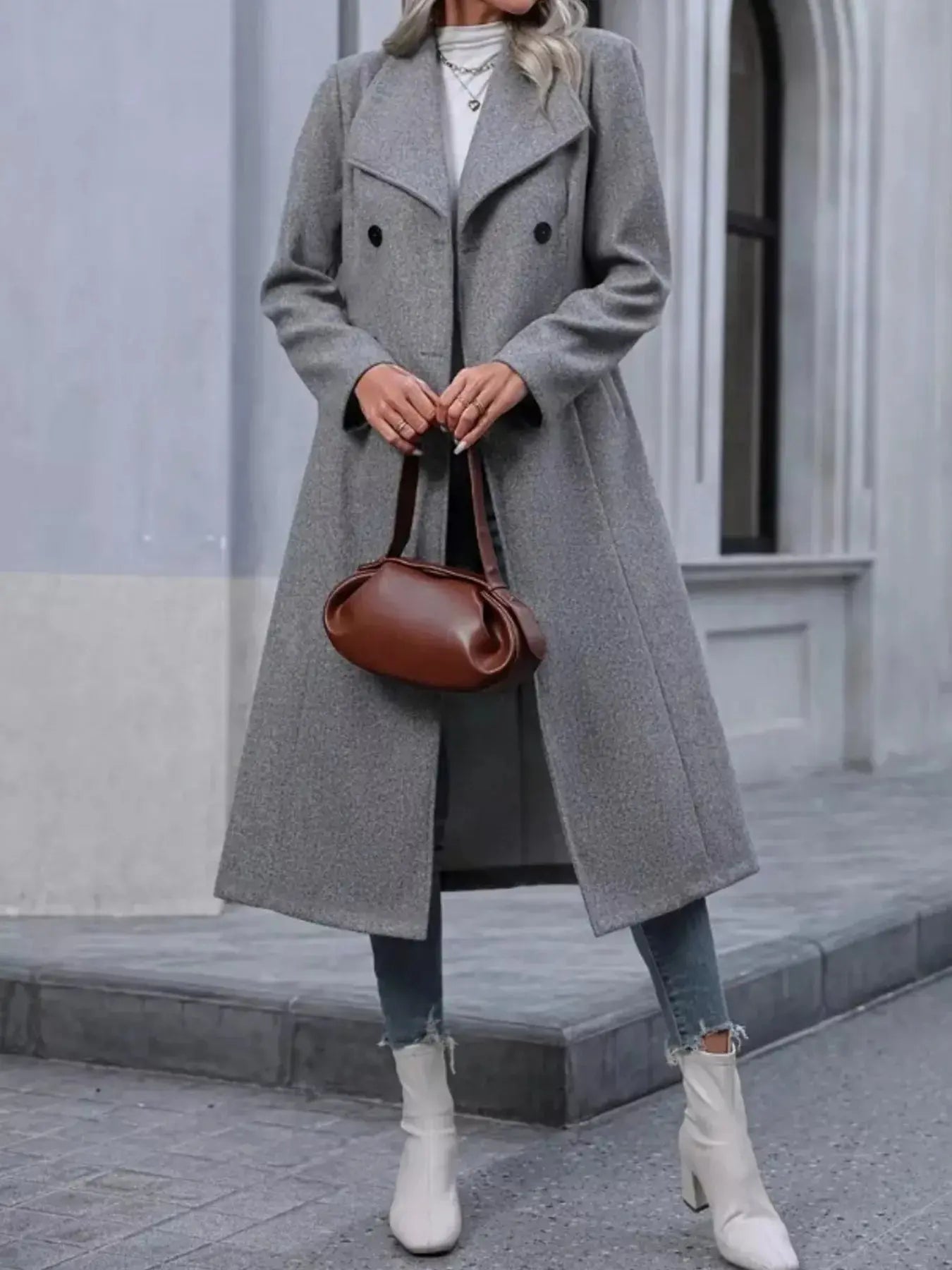 Double - Breasted Longline Overcoat - Charmdeals