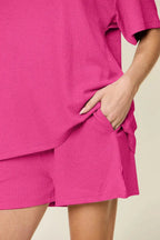 Double Take Basic style Round Neck Solid Set - Charmdeals