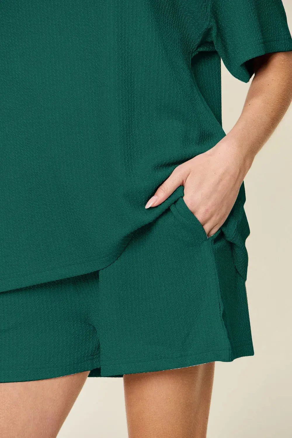 Double Take Basic style Round Neck Solid Set - Charmdeals