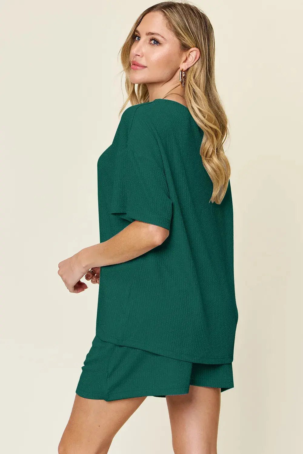 Double Take Basic style Round Neck Solid Set - Charmdeals