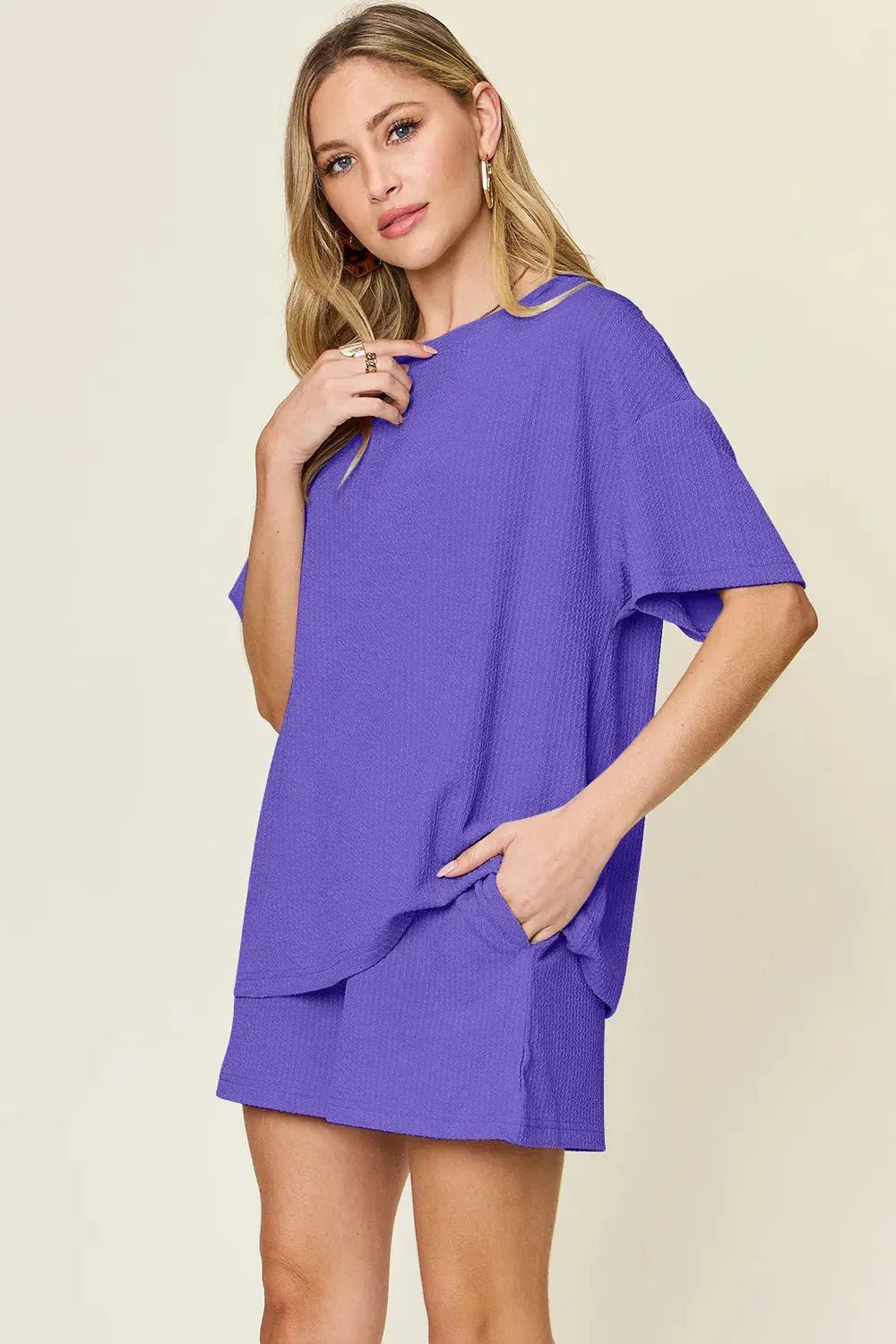 Double Take Basic style Round Neck Solid Set - Charmdeals