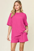 Double Take Basic style Round Neck Solid Set - Charmdeals