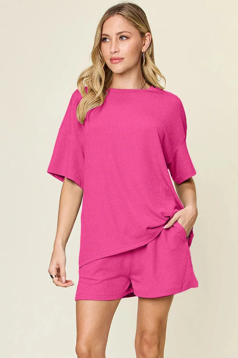 Double Take Basic style Round Neck Solid Set - Charmdeals
