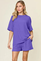 Double Take Basic style Round Neck Solid Set - Charmdeals