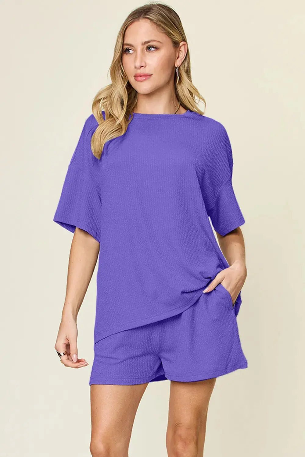 Double Take Basic style Round Neck Solid Set - Charmdeals