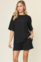 Double Take Basic style Round Neck Solid Set - Charmdeals