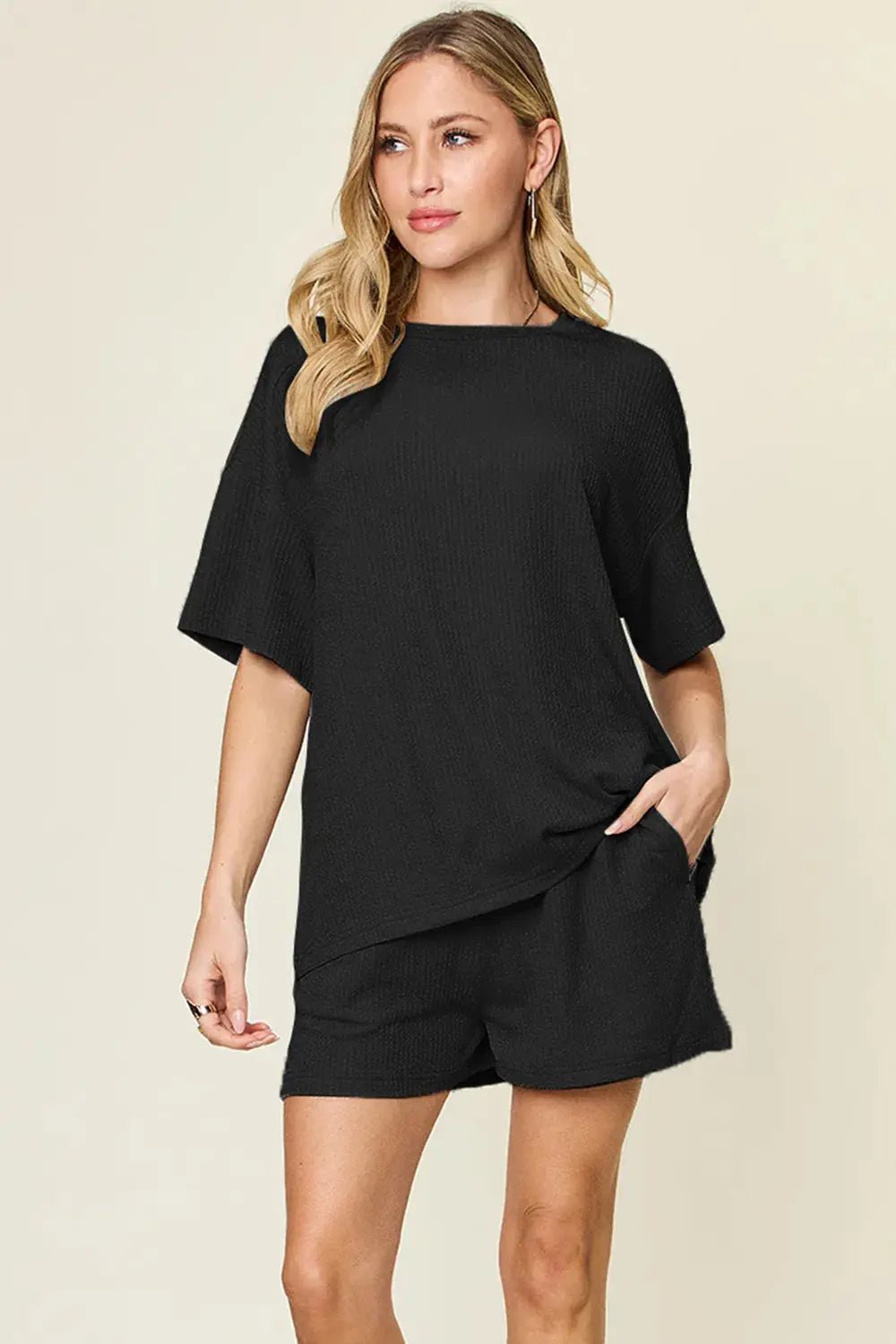 Double Take Basic style Round Neck Solid Set - Charmdeals