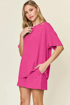 Double Take Basic style Round Neck Solid Set - Charmdeals
