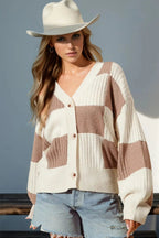 Double Take Full Size Checkered Dropped Shoulder Cardigan - Charmdeals