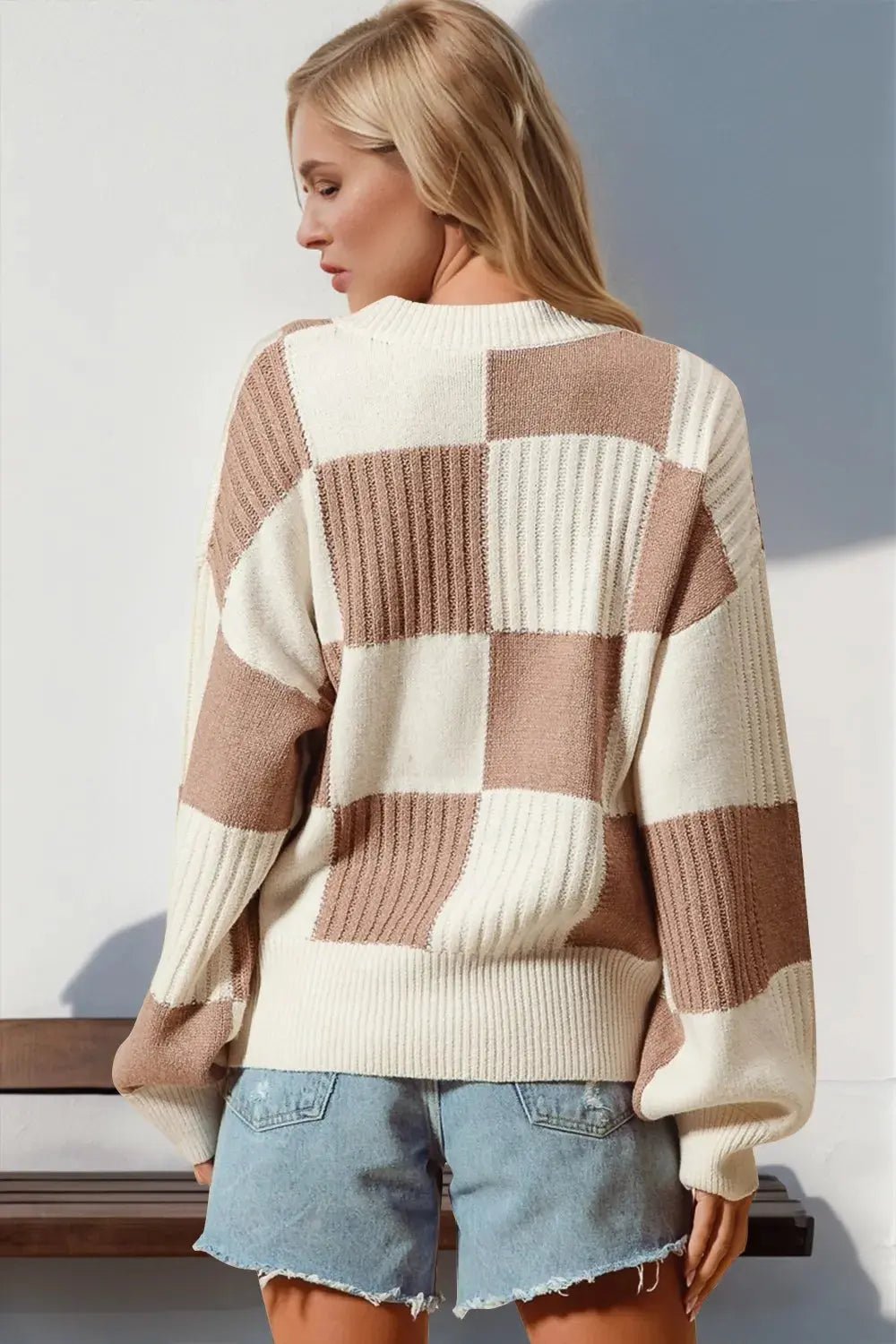 Double Take Full Size Checkered Dropped Shoulder Cardigan - Charmdeals