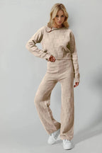 Double Take Full Size Checkered Round Neck Top and Pants Set - Charmdeals