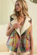 Double Take Full Size Snap Down Plaid Fleece Vest Coat with Pockets - Charmdeals