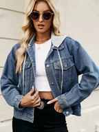 Drawstring Hooded Button Up Denim Jacket - Charmdeals