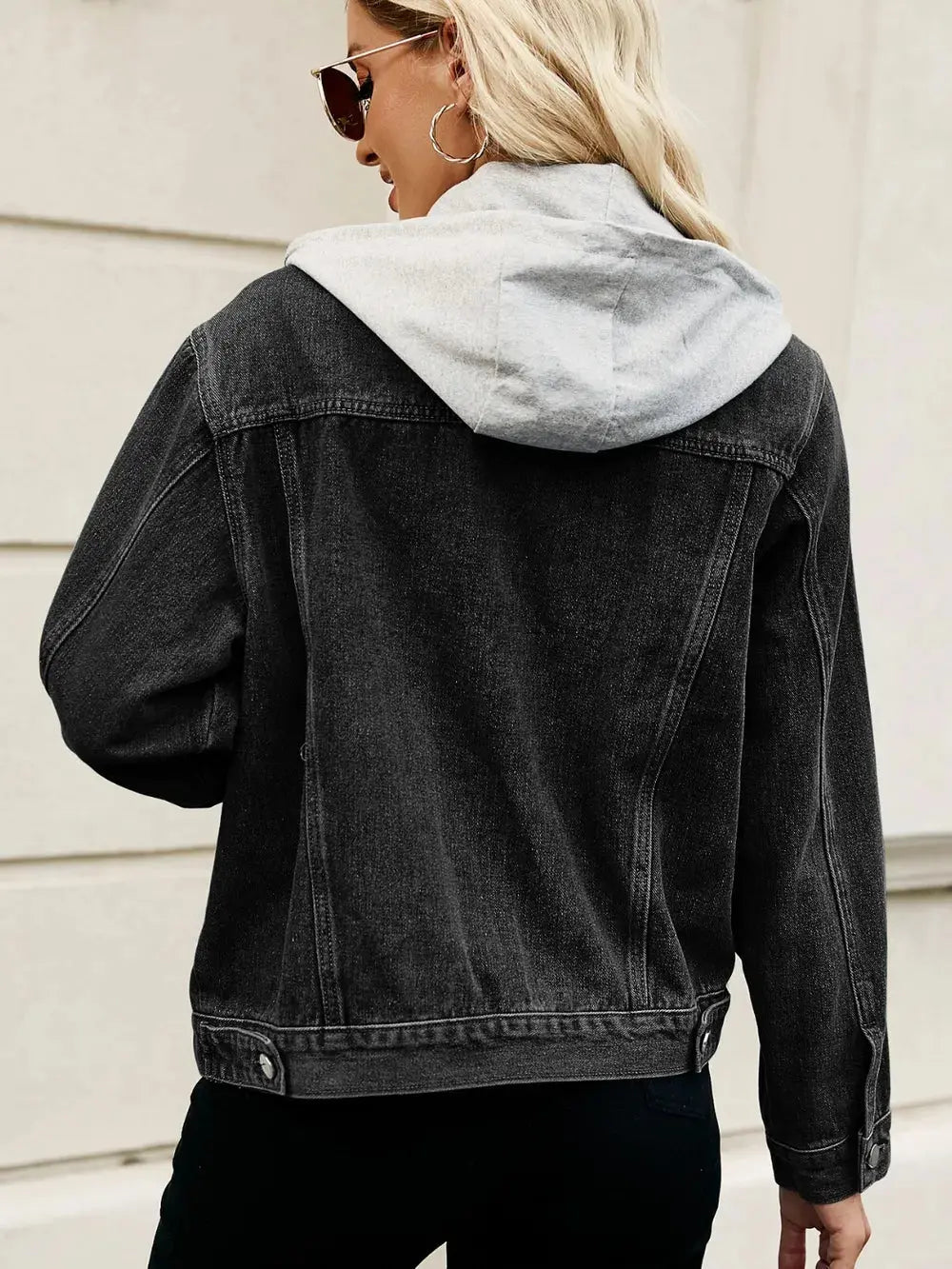 Drawstring Hooded Button Up Denim Jacket - Charmdeals