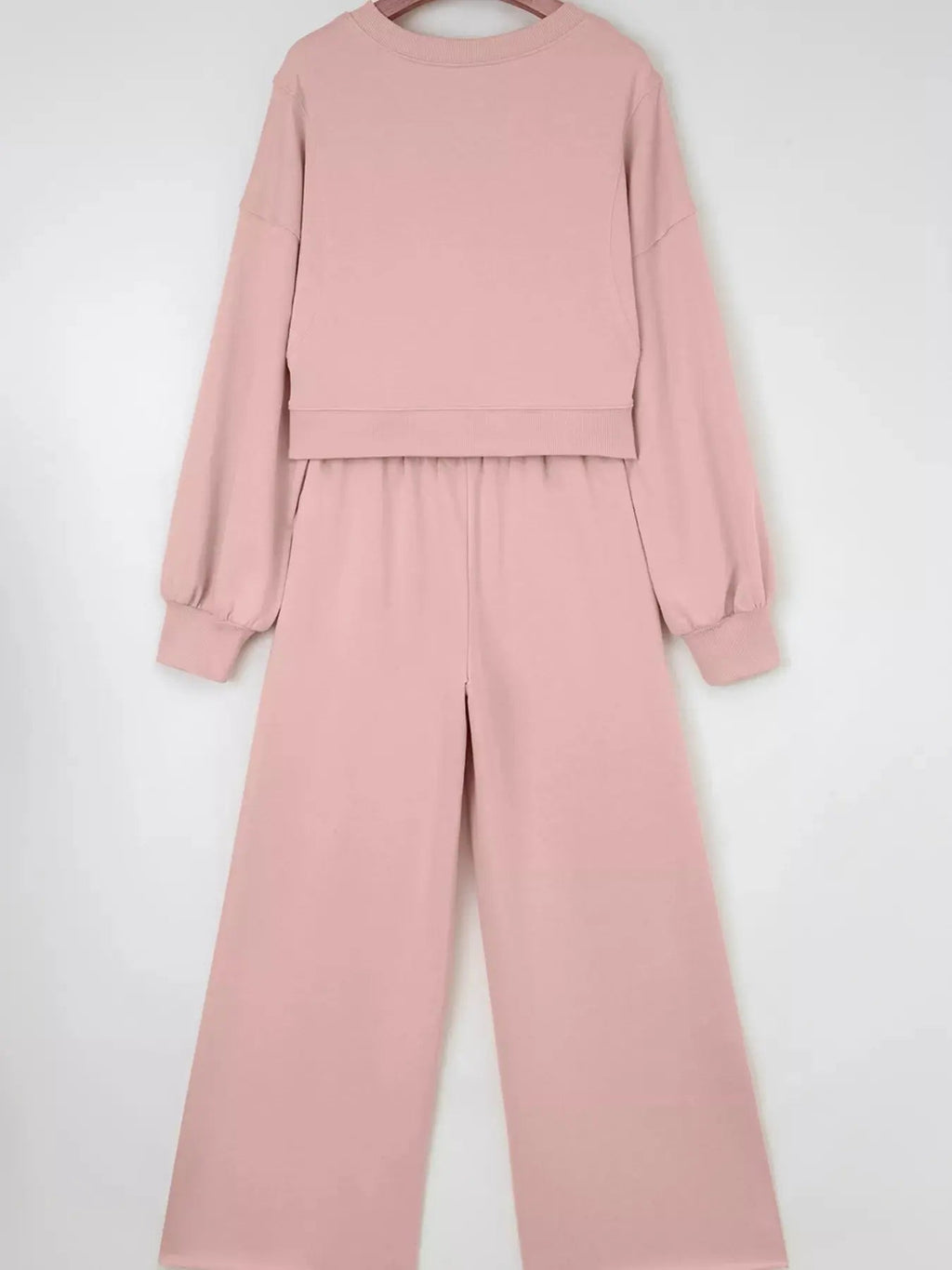 Drop Shoulder Puff Sleeve Crop Top and Drawstring Wide Leg Pants Set - Charmdeals