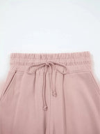 Drop Shoulder Puff Sleeve Crop Top and Drawstring Wide Leg Pants Set - Charmdeals