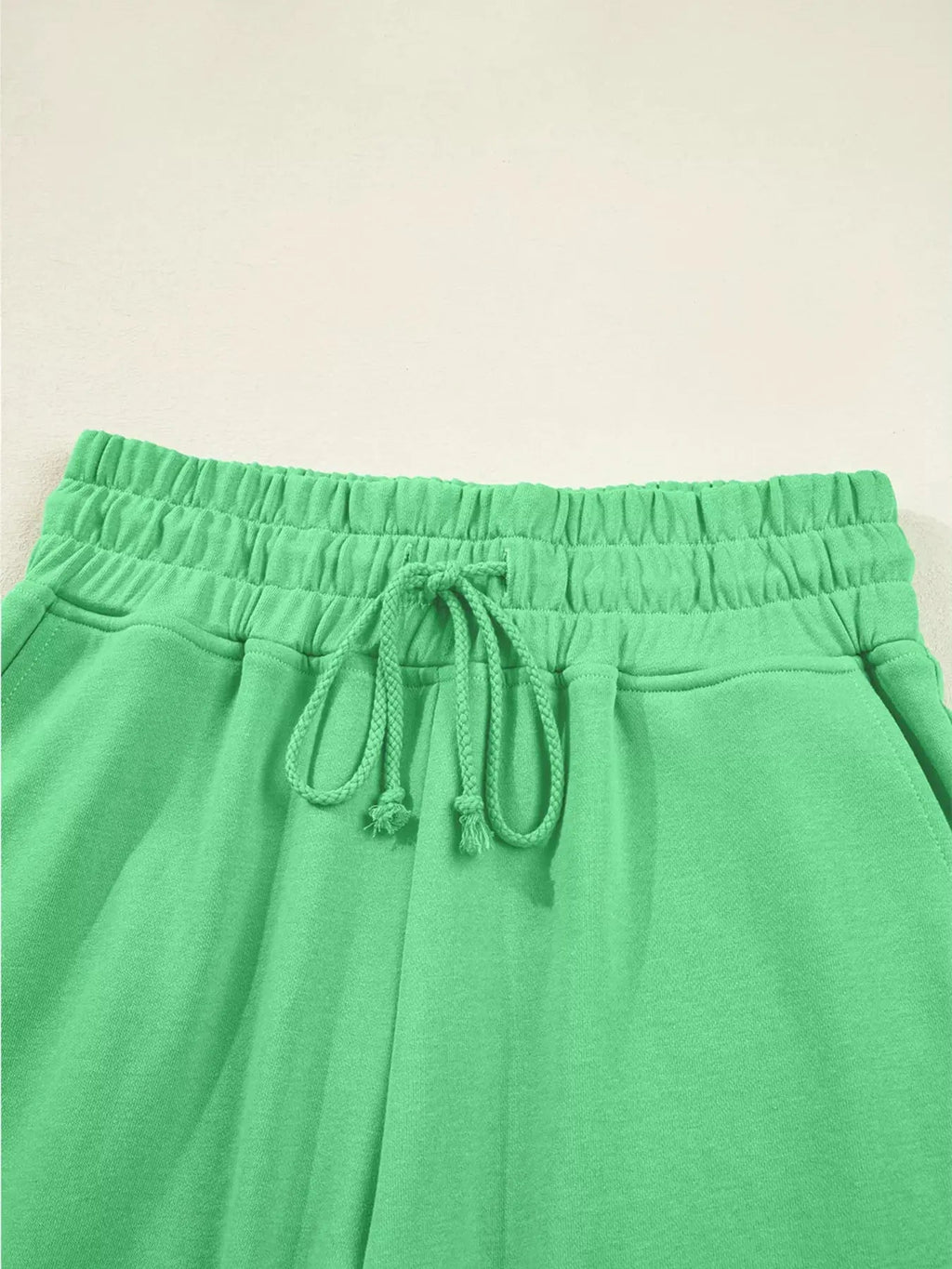 Drop Shoulder Puff Sleeve Crop Top and Drawstring Wide Leg Pants Set - Charmdeals
