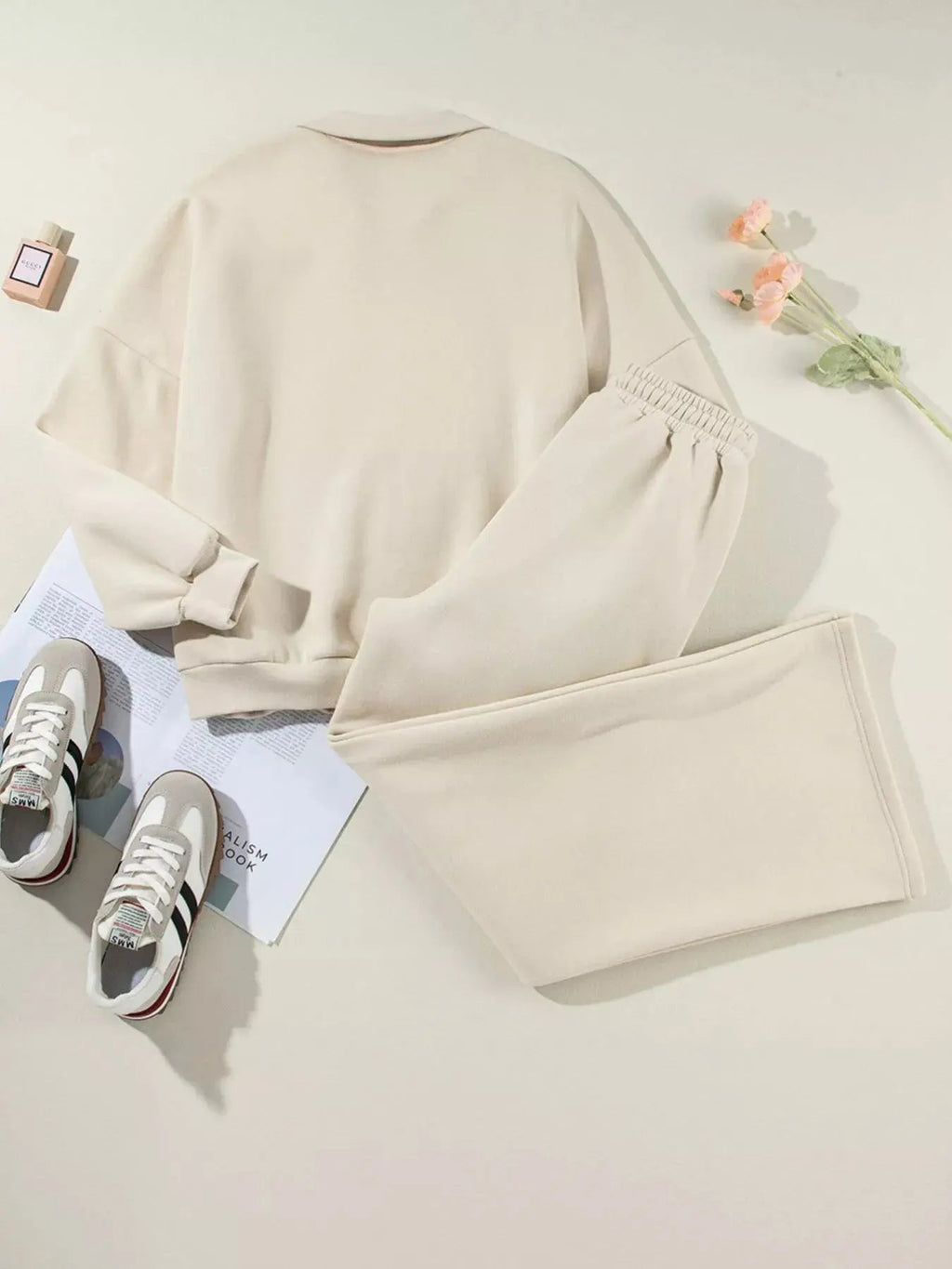 Drop Shoulder Zip Up Jacket and Drawstring Pants Active 2pcs Set - Charmdeals