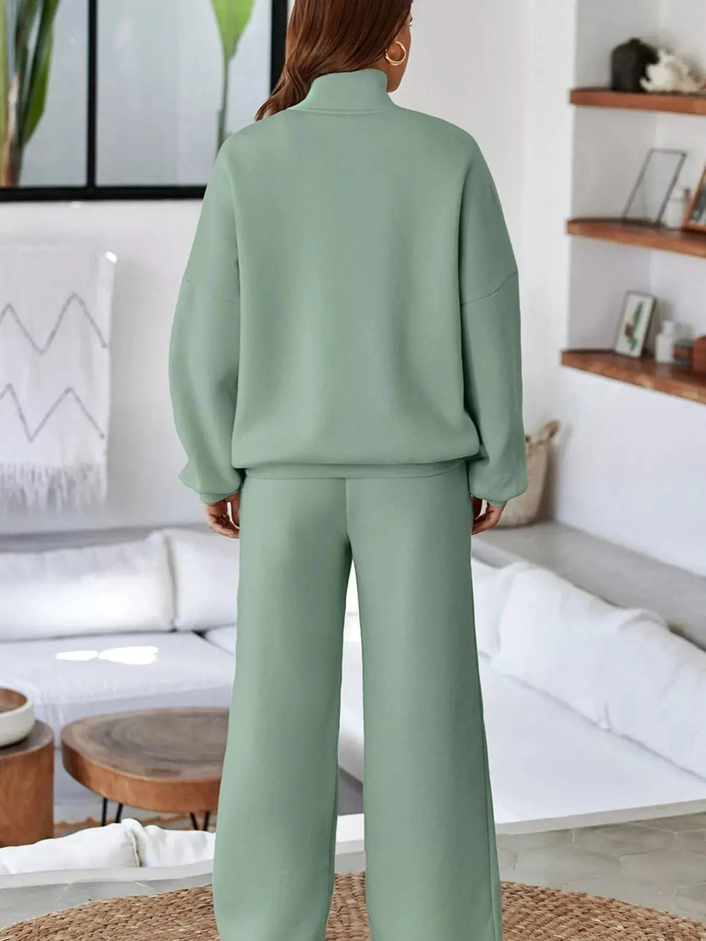 Drop Shoulder Zip Up Jacket and Drawstring Pants Active 2pcs Set - Charmdeals