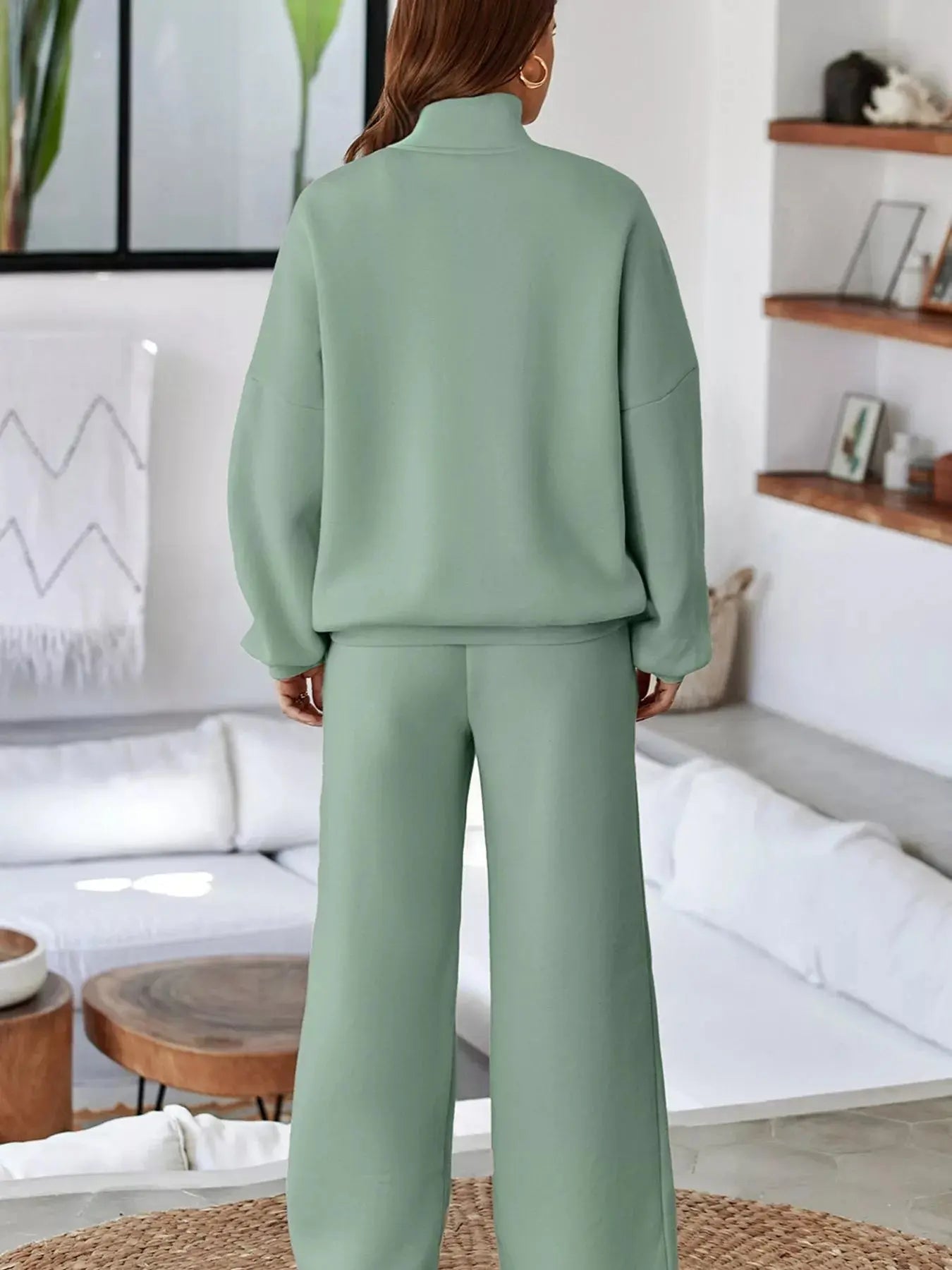Drop Shoulder Zip Up Jacket and Drawstring Pants Active 2pcs Set - Charmdeals