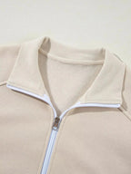 Drop Shoulder Zip Up Jacket and Drawstring Pants Active 2pcs Set - Charmdeals